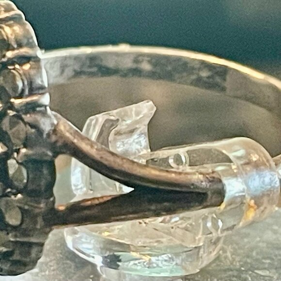 Antique VICTORIAN Carved Shell LADY CAMEO Sterling Silver & MARCASITES RING 7! - Picture 5 of 12